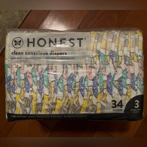 Honest size 3 diapers- 3 packs of 34 diapers in each. Never been opened.